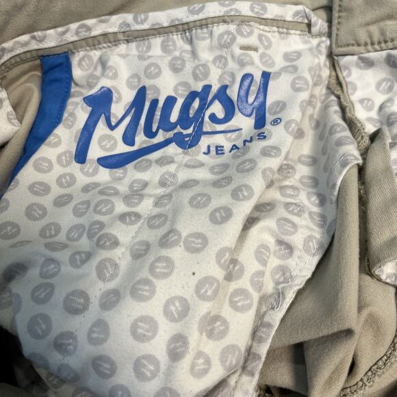 Mugsy Teddys Chino Pants Mens 36x32 Khaki Stretch K6PNLK Slim - minor stain - Picture 4 of 8